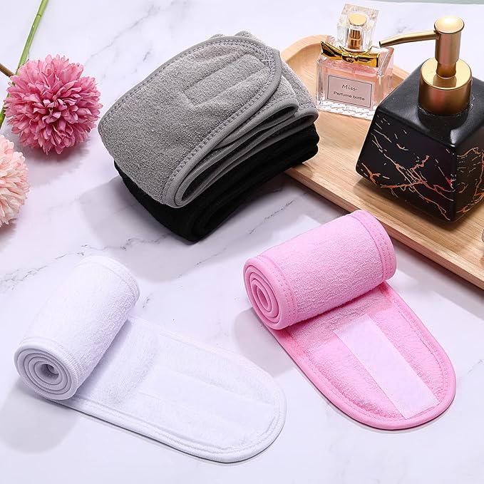 Hoteam 24 Pcs Spa Facial Spa Headband Bulk Skincare Headband Adjustable Face Wash with Tape Terry Cloth Stretch for Make Up Washing Face Shower Facial Mask Yoga