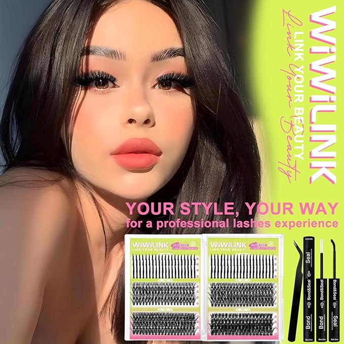 Lash Clusters Kit 40D+50D+60D+80D Individual Spikes Lashes 480 PCS 12-18mm Spiky Manga Eyelash Clusters D Curl DIY Eyelash Extension Kit with Cluster Lash Bond & Seal for Anime Eyelashes by WiWiLINK