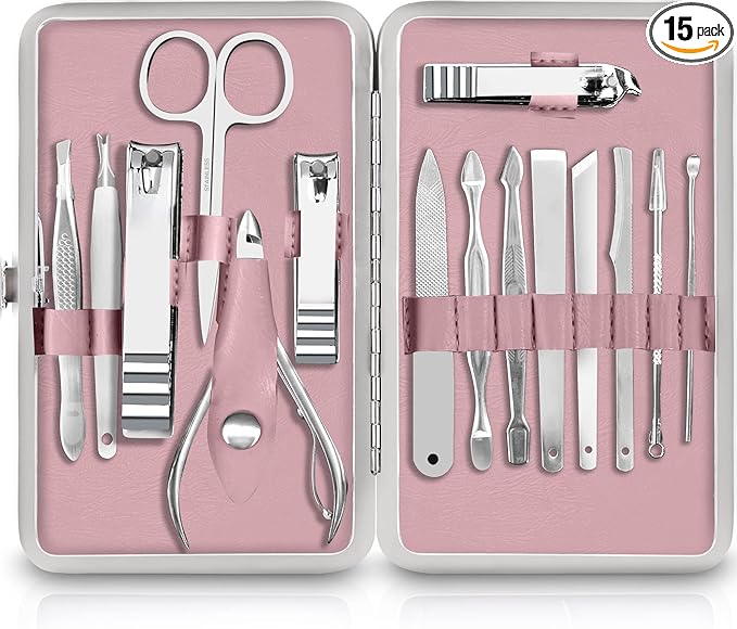 Utopia Care - Manicure Kit for Women and Men, Manicure Set with Nail Clippers or Nail Kit Includes Fingernail & Toenail Clippers,15-Pcs Pedicure Kit Stocking Stuffers with Travel Case - Purple