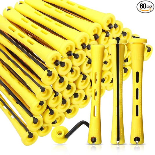 WILLBOND 60 Pcs Short Perm Rods Natural Hair Perm Rods with Elastic Rubber Band Non Slip Plastic Perming Cold Wave Kit for Women Hairdressing Styling Tool(0.28 Inch,Yellow)