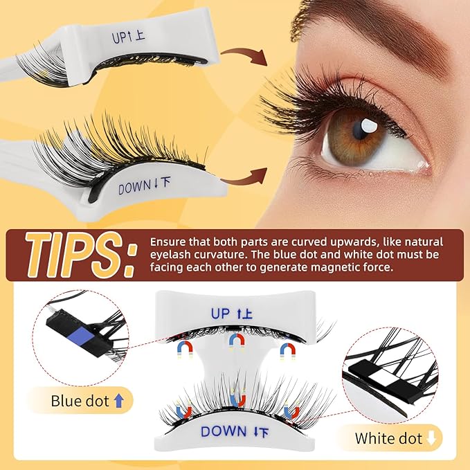 QUEWEL Magnetic Eyelashes 4 Pair Reusable Magnetic Eyelashes with Applicator No Glue Needed Eyelashes Natural Look Lash Clusters Kit Easy to Wear and Remove(4 Pairs-B14)