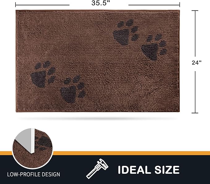 PURRUGS Dirt Trapping Door Mat 24" x 35.5", Non-Skid/Slip Machine Washable Microfiber Entrance Rug, Shoes Scraper, Dog Doormat, Super Absorbent Floor Mat for Muddy Wet Shoes and Paws, Brown