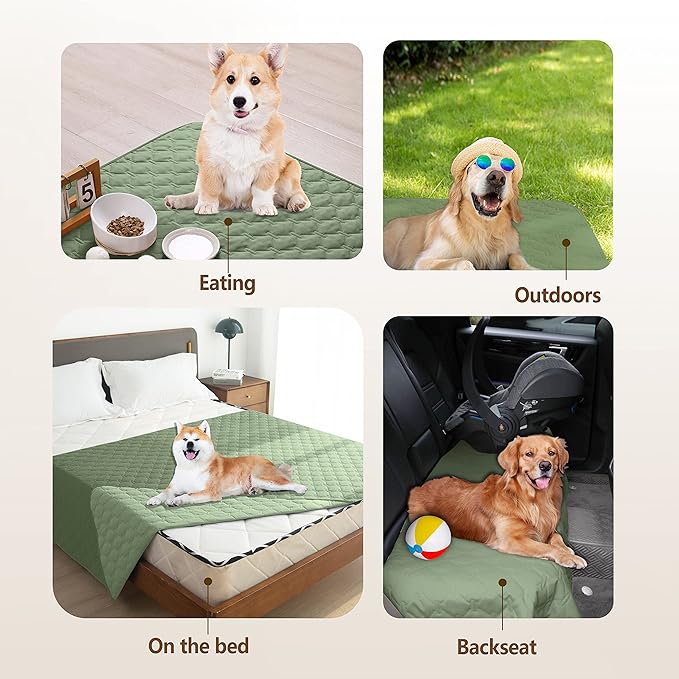gogobunny 100% Double-Sided Waterproof Dog Bed Cover Pet Blanket Sofa Couch Furniture Protector for Puppy Large Dog Cat, Reversible (68x82 Inch (Pack of 1), Dark Green/Light Green)