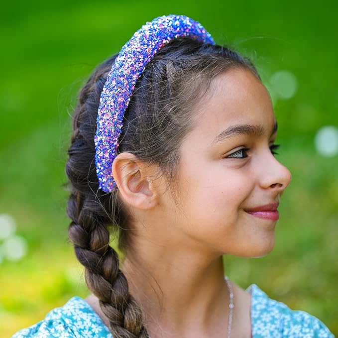 FROG SAC Sequin Headband for Girls, Sparkly Puffy Hair Band for Kids, Padded Toddler Head Bands, Sparkle Girl Hair Accessories (Purple, Child)