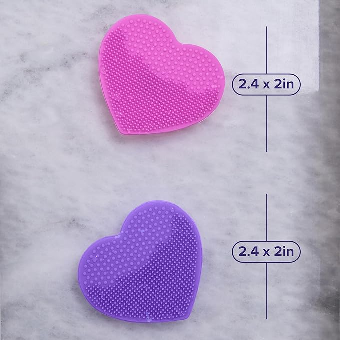 Plum Beauty Heart-Shaped Silicone Skin Scrubber – Manual Facial Cleansing Brush for Exfoliating & Massaging – Soft, Skin-Safe Bristles for All Skin Types – Includes Suction Cup Mount