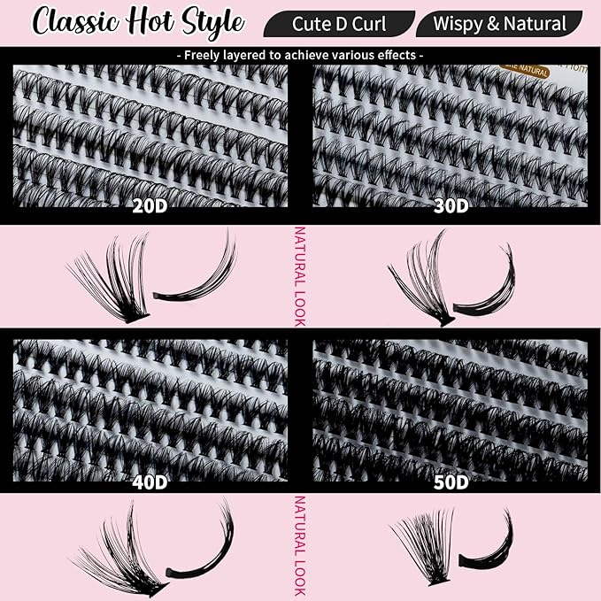 RITALASH Lash Clusters 640PCS 4 Style DIY Cluster Lashes Clusters Eyelash Extensions False Eyelashes Individual Lashes Wispy Lash Extension Natural Look(20D+30D+40D+50D Cluster Lashes,10-16mm)