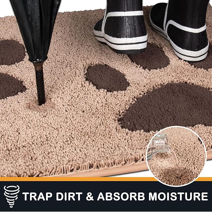 PURRUGS Dirt Trapping Door Mat 32" x 47", Non-Skid/Slip Machine Washable Microfiber Entryway Rug, Dog Doormat, Super Absorbent Welcome Mat for Muddy Wet Shoes and Paws, Beige