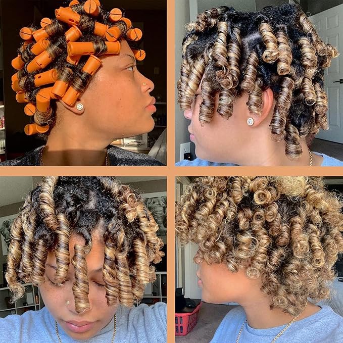 Perm Rods Large Hair Rollers for Natural Long Short Hair Styling Tool Hair Curlers Dark Orange Color
