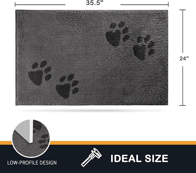 PURRUGS Dirt Trapping Door Mat 24" x 35.5", Non-Skid/Slip Machine Washable Microfiber Entrance Rug, Shoes Scraper, Dog Doormat, Super Absorbent Floor Mat for Muddy Wet Shoes and Paws, Grey
