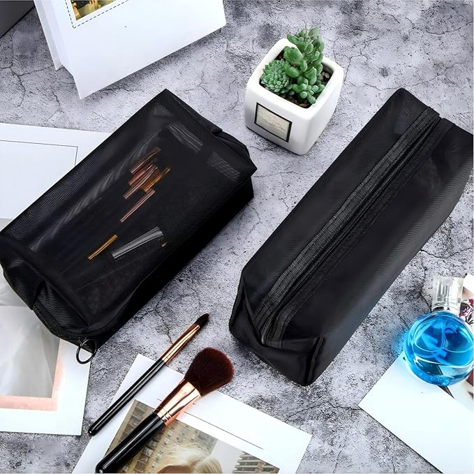 6 Pieces Mesh Makeup Bags Mesh Cosmetic Bag Portable Travel Organizing Zipper Pouch Toiletries Makeup Pouches for Home Office Travel Accessories