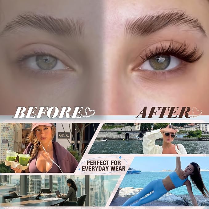 Brown Lash Clusters Kit Fairy Eyelash Clusters Natural Lash Extensions Kit Wispy Cluster Eyelash Extensions 3D Dark Brown Individual Eyelashes with Lash Bond and Seal, Tweezers CC-Curly 8-16MM 144PCS