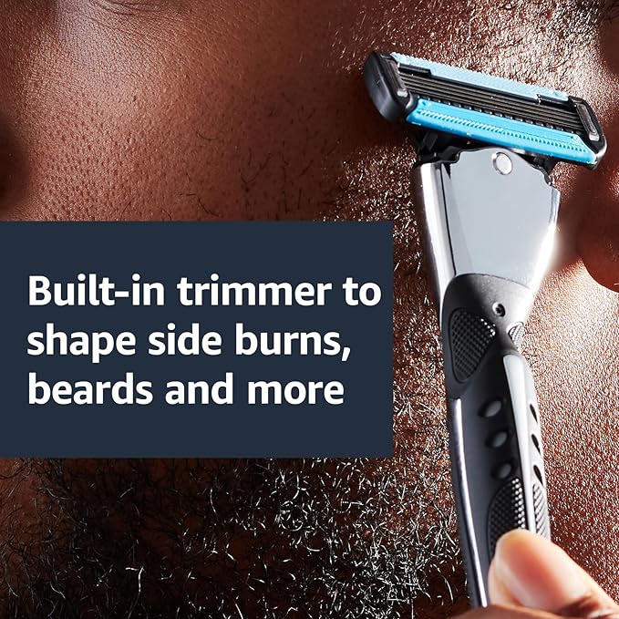 Amazon Basics 5-Blade Razor Refills for Men with Dual Lubrication, Hypoallergenic, Clean Shave, Precision Beard Trimmer, 12-Pack (Fits Amazon Basics Razor Handles only)