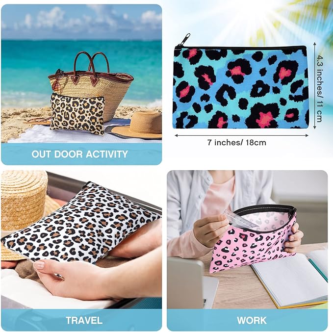 Reginary 20 Pieces Cosmetic Bag for Women, Roomy Makeup Bags with Zipper Toiletry Bag Pouch Travel Accessory Organizer Gifts, 7 x 4.3 Inches(Leopard)