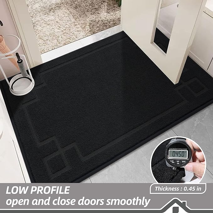 BEQHAUSE Door Mat 20" x 32", Non-Slip Door Mats Indoor Entryway Rugs Washable Low-Profile Absorbent and Stain Resist Floor Mats, Dog Door Mat for Front Back Door, Mud Wet Shoes & Paws, Black