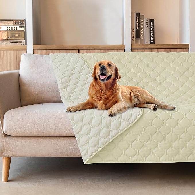 gogobunny 100% Double-Sided Waterproof Dog Bed Cover Pet Blanket Sofa Couch Furniture Protector for Puppy Large Dog Cat, Reversible (82x82 Inch (Pack of 1), Dark Cream/Light Cream)