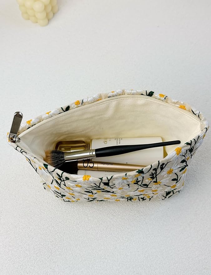 2 Pcs Makeup Bags, Large Cosmetic Bag Travel Toiletry Bag Organizer for Women, Embroidery Craft, Floral Makeup Bag Small Cosmetic Pouch Purse with Zipper Gifts for Girls Teen