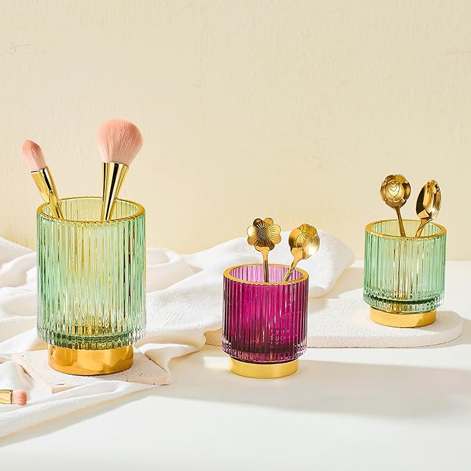 Makeup Brush Holder Organizer,Toothbrush Holders,Desk Pen Pencil Holder,Multifunctional Vintage Glass Brush Cup(A3-31-US)