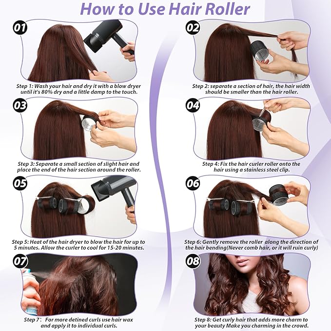 65 PCS Hair Curler Rollers with 5 Sizes Self Grip Hair Rollers for Long Medium Short Thick Fine Thin Hair Bangs Volume, Jumbo Curlers Rollers with Storage Bag Teasing Brush