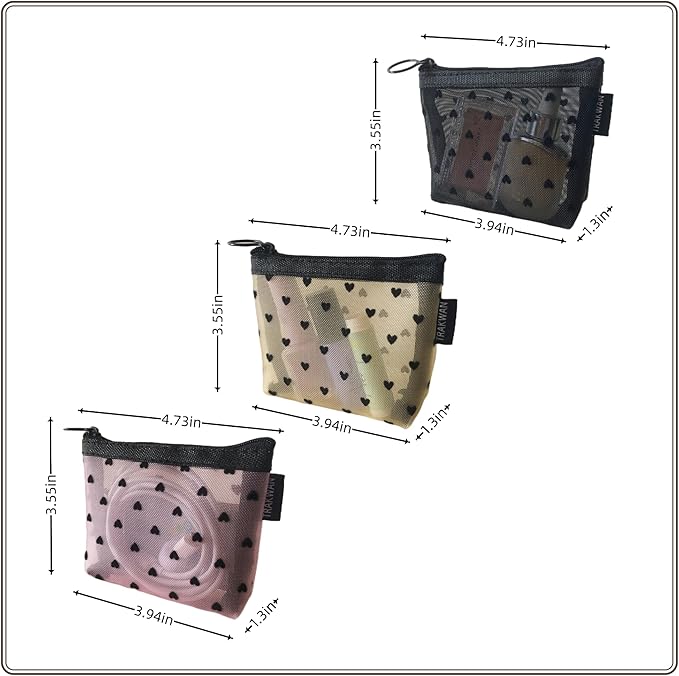 Mini Heart Makeup Bag Set, Zipper Mesh Cosmetic Bags for Women, Makeup Lipstick Cosmetic Accessories Organizer Bag, Multicolor-6pcs