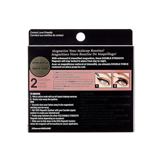 KISS Magnetic Lashes, Tempt, 1 Pair Synthetic False Eyelashes With 5 Double Strength Magnets, Wind Resistant, Dermatologist Tested Fake Lashes Last Up To 16 Hours, Reusable Up To 15 Times Black