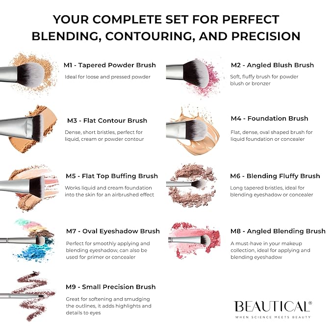 Professional Makeup Brush Set – 9 Piece Vegan Brushes with Carry Pouch | Soft Dense Bristles for Liquid, Cream & Powder | Lightweight Aluminum Handles Makeup Brushes For Daily Makeup Routine