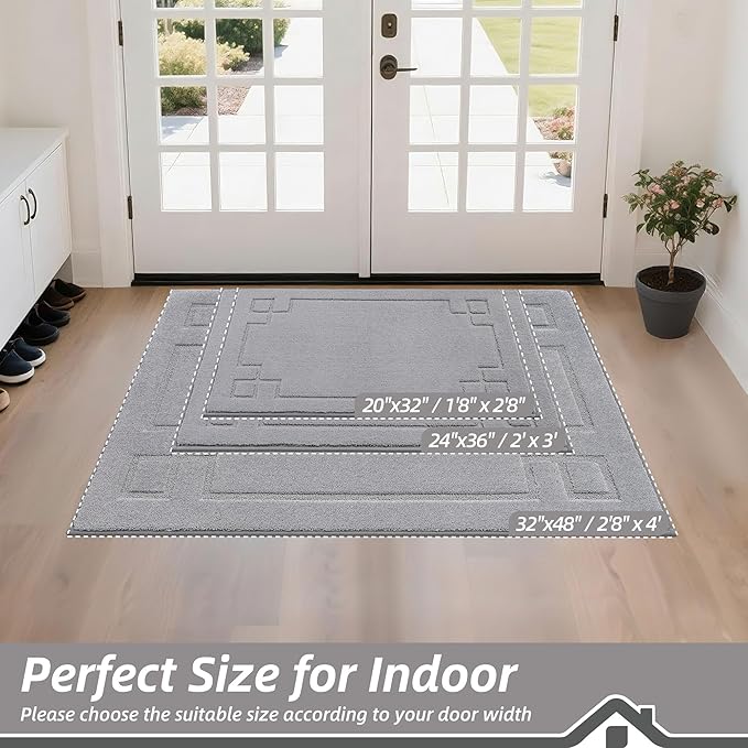 BEQHAUSE Door Mat 32" x 48", Non-Slip Door Mats Indoor Entryway Rugs Washable Low-Profile Absorbent and Stain Resist Floor Mats, Dog Door Mat for Front Back Door, Mud Wet Shoes & Paws, Light Grey