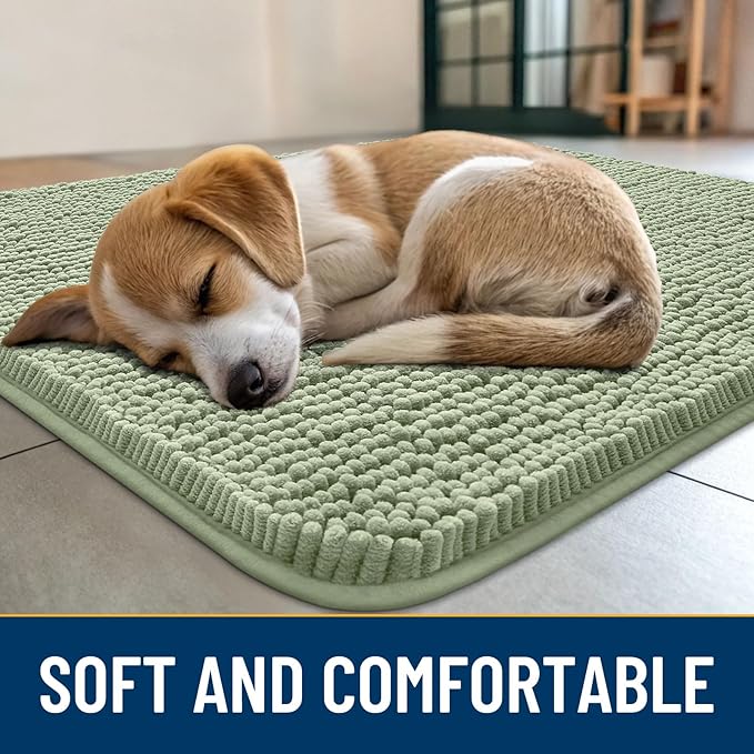 Smiry Dog Door Mat for Muddy Paws 59x24, Absorbs Moisture and Dirt Doormat, Non-Slip Washable Quick Dry Chenille Front Door Mat Indoor Entrance, Entryway Carpet for Inside Floor, Sage Green