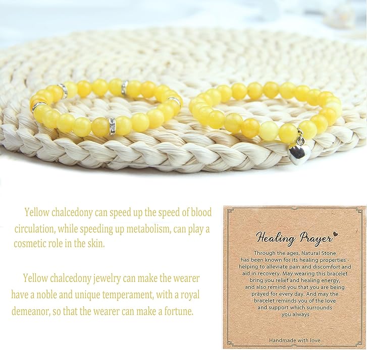 2Pcs Healing Crystal Bracelets for Women Handmade Beaded Bracelet Healing Prayers Crystal 8mm Natural Stone Beads Bracelet Stress Relief Get Well Soon Gifts