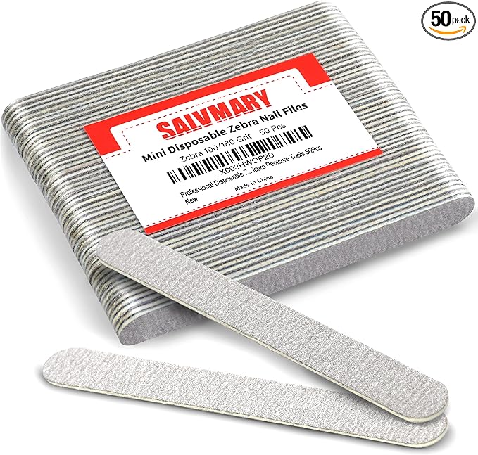 Professional Disposable Zebra Nail Files 100/180 Grit 5" Double Sided Emery Board Manicure Pedicure Tools 50Pcs