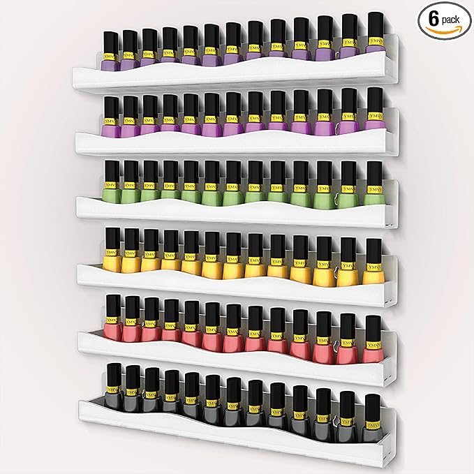 YMVV 15" Nail Polish Rack Wall Mounted Shelf,6 Pack White Acrylic Nail Polish Organizer Nail Supplies for Nail Techs,Great Display for Salons Retailers, YMVVWHITE 003