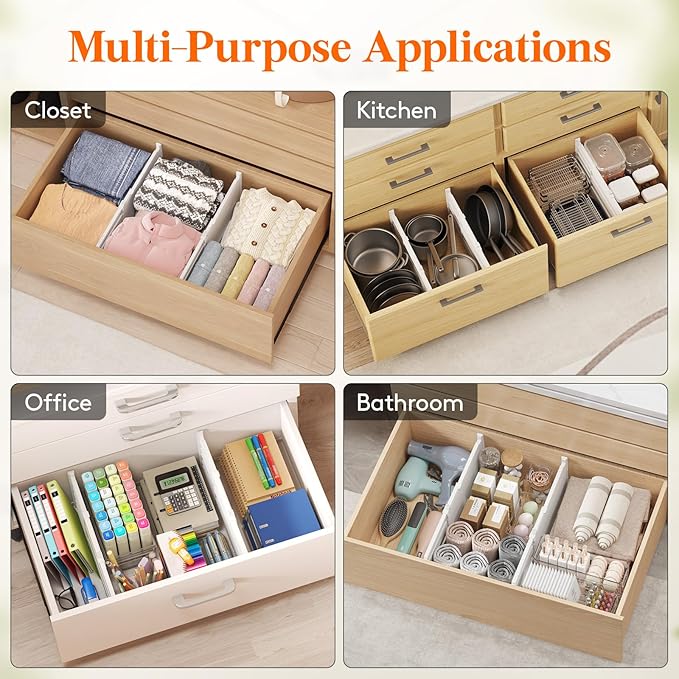 Lifewit 8" High 6 Pack Deep Drawer Dividers, 35 –55cm/13.8-22.5" Adjustable Dresser Drawer Divider, White Drawer Organizer for Clothes, Tall Drawer Separator for Dresser Kitchen Bedroom Cabinet Office