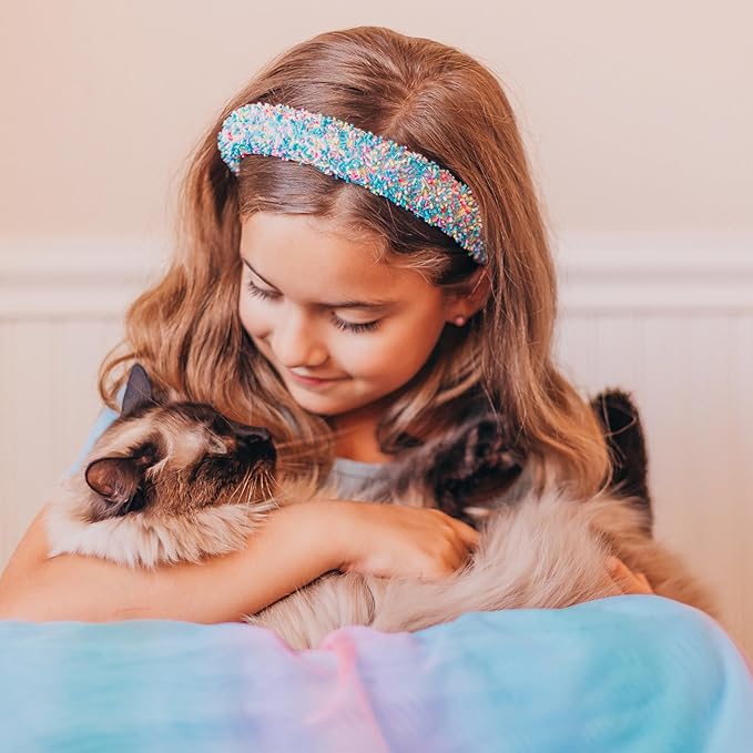 FROG SAC Headband for Girls, Candy Sprinkles Padded Headbands for Kids, Wide Puffy Hair Bands for Toddlers, Little Girl Confetti Hair Accessories, Thick Colorful Aqua Blue Child Hair Band
