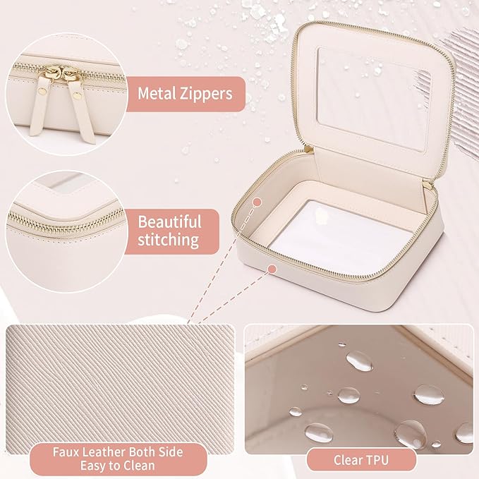 Clear Makeup Bag Women's Waterproof Travel Cosmetic Case and Toiletry Bag Portable Makeup Organizer Bag Car Essential with Zipper (Beige, M-1)