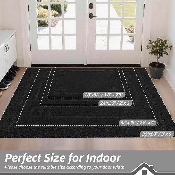 BEQHAUSE Door Mat 32" x 48", Non-Slip Door Mats Indoor Entryway Rugs Washable Low-Profile Absorbent and Stain Resist Floor Mats, Dog Door Mat for Front Back Door, Mud Wet Shoes & Paws, Black