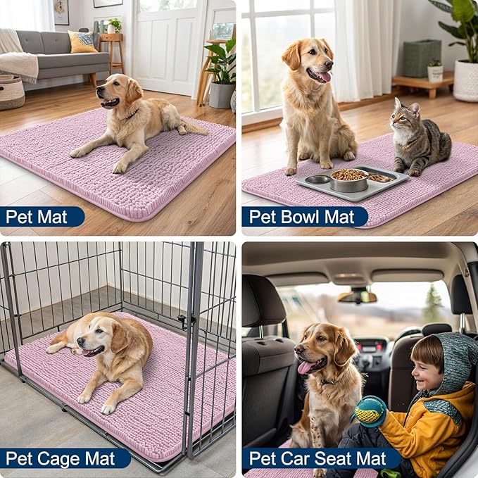 Smiry Dog Door Mat for Muddy Paws 40x32, Absorbs Moisture and Dirt Doormat, Non-Slip Washable Quick Dry Chenille Front Door Mat Indoor Entrance, Entryway Carpet for Inside Floor, Dusty Rose