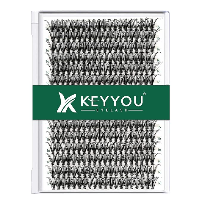 KEYYOU Lash Clusters 300pcs Individual Lashes 30D 0.07D Curl 16mm DIY Eyelash Extension Large Tray Volume Soft&Natural Cluster Lashes(30D-0.07D,16）