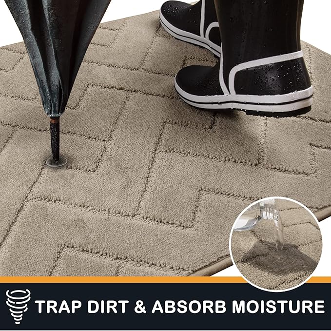 PURRUGS Dirt Trapping Door Mat 24" x 59", Non-Slip Machine Washable Entry Rug, Dog Doormat, Indoor Front Door Mat, Super Absorbent Entryway Rug for Muddy Shoes & Paws, Taupe