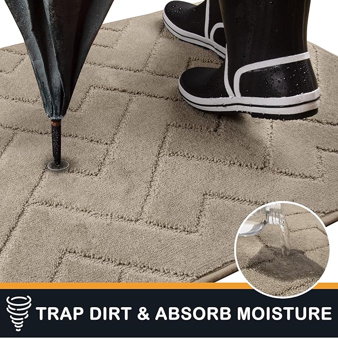 PURRUGS Dirt Trapping Door Mat 34" x 59", Non-Slip Machine Washable Entry Rug, Dog Doormat, Indoor Front Door Mat, Super Absorbent Entryway Rug for Muddy Shoes & Paws, Taupe