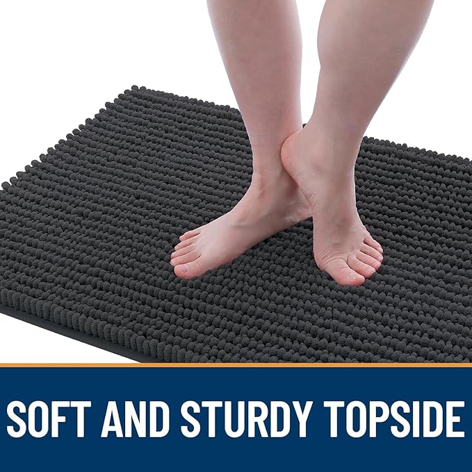 OLANLY Dog Door Mat for Muddy Paws 44x24, Ultra Absorbent Chenille Mud Doormat, Non-Slip Washable and Dirt Trapping Doormat for Indoor Entryway, Quick-Dry Indoor Pet Bed Mats for Dogs, Dark Grey