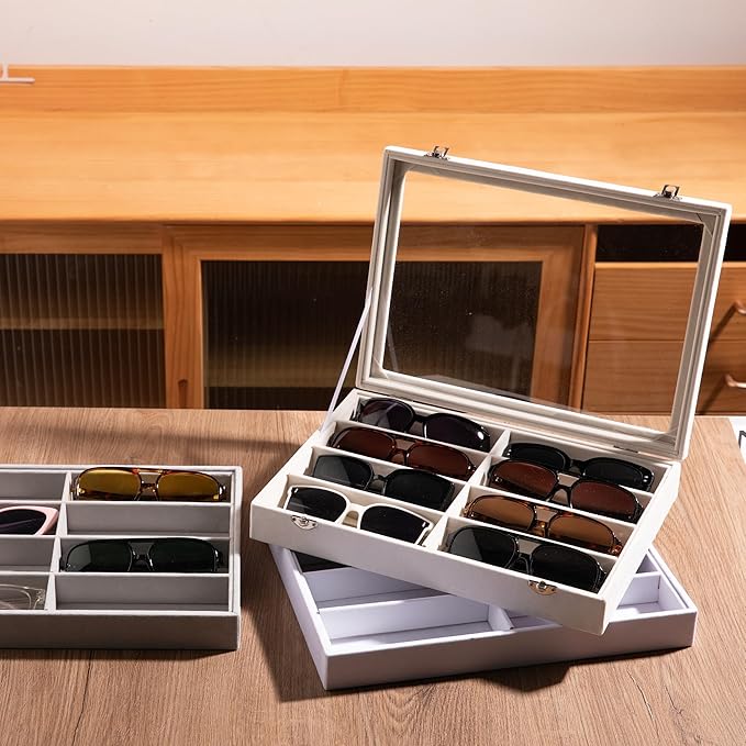 Frebeauty Sunglass Organizer,Velvet Glasses Organizer,8-Slot Sunglasses Tray for Drawer, Men's/Women's Sunglasses Box