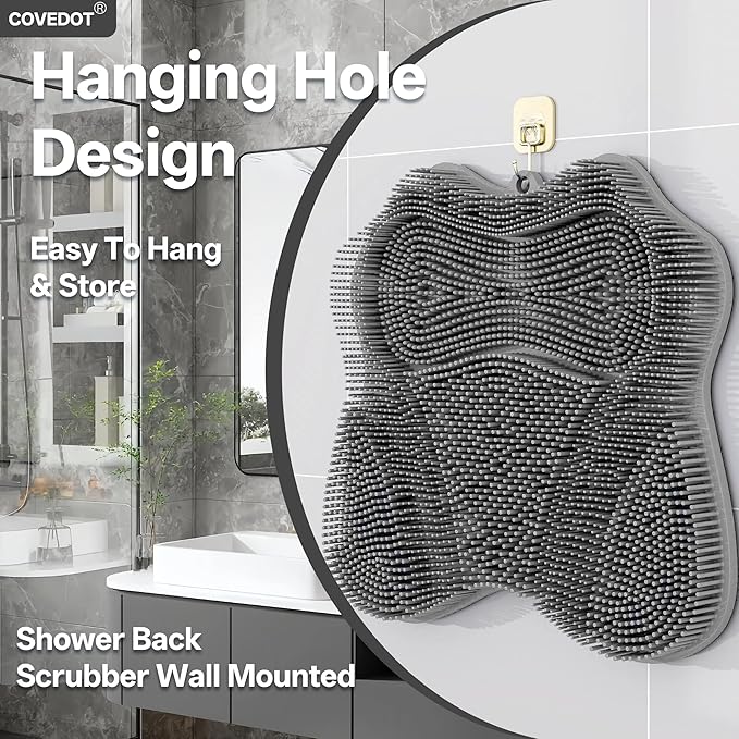 Dual-Sided Silicone Shower Foot Scrubber Mat – Foot Scrubber in Shower for Deep Cleaning & Exfoliation | Wall-Mounted Shower Foot Scrubber Mat & Back Cleaner for Men and Women(Pink, Standard)