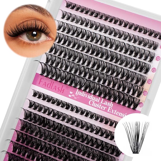 FADLASH DIY Lash Clusters Individual Eyeslash Extension Wispy Natural Look Eyelash Clusters D Curl 0.07 Fluffy Eyelash Self Application at Home (30D+40D-0.07D, 8-16mm)