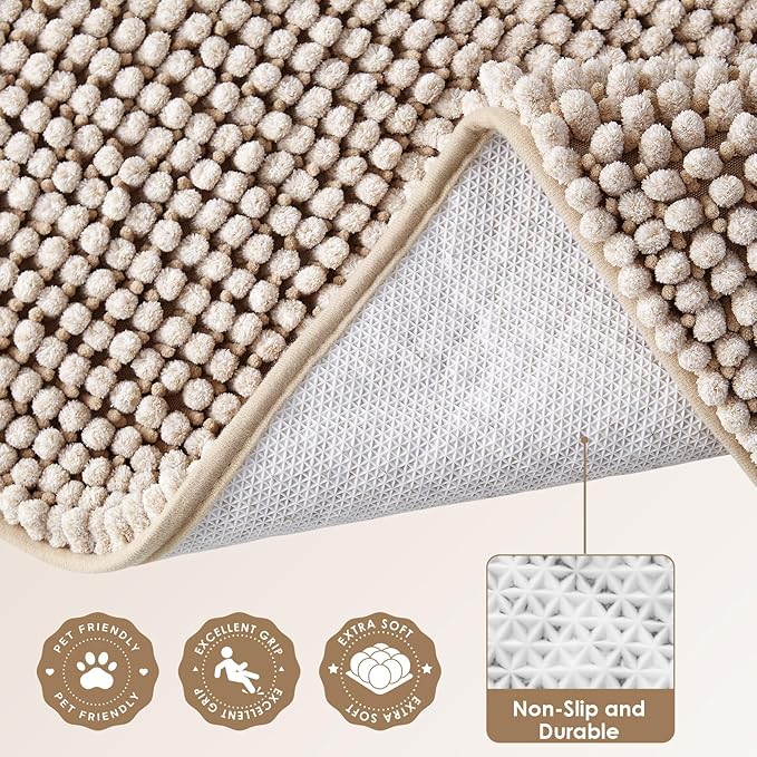 EHEYCIGA Super Absorbent Dog Door Mat for Muddy Paws 30x20 Inch Indoor, Front Doormat Outside Entrance, Quick Dry Chenille Washable Dog Crate Bed, Non-Slip Pet Rug Mud Mat Outdoor Entryway, Beige
