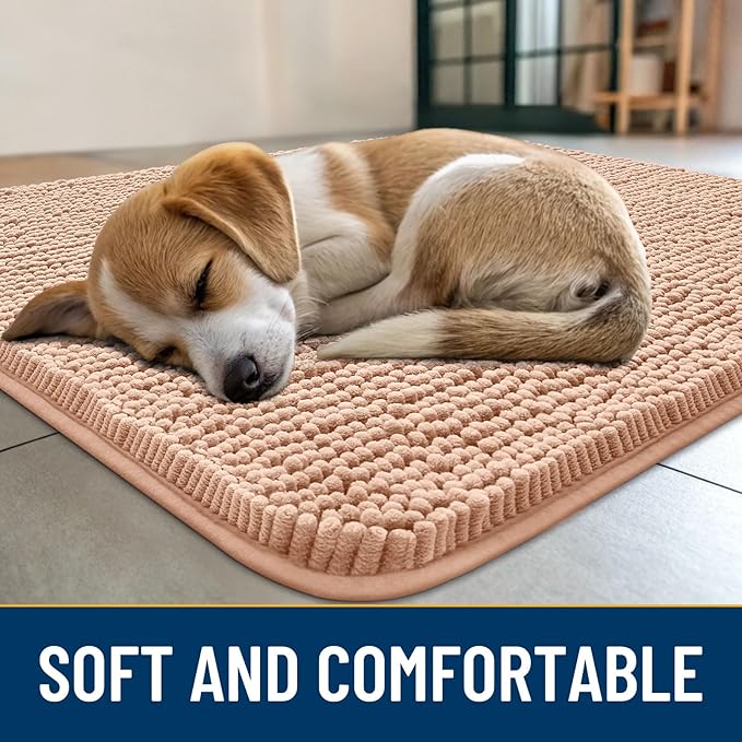 Smiry Dog Door Mat for Muddy Paws 47x24, Absorbs Moisture and Dirt Doormat, Non-Slip Washable Quick Dry Chenille Front Door Mat Indoor Entrance, Entryway Carpet for Inside Floor, Peach