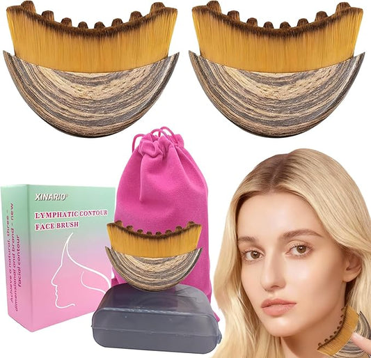 2 Pack Lymphatic Contour Face Brush - Manual Lymphatic Drainage Massager for Sculpting & Lifting, Ergonomic Facial Cleanser for Morning De-puffing & Skincare Absorption, Portable Travel Gift for Women