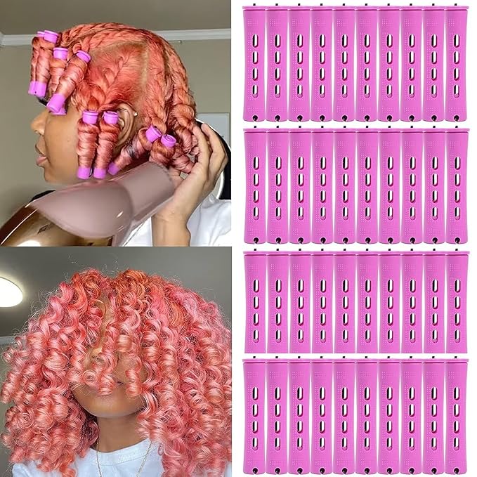 Perm Rods Set for Natural Hair, 40Pcs Plastic Cold Wave Rods, Heatless Perming Rods Hair Curler for Women, DIY Hairdressing Tools, Purple, 0.75 Inch