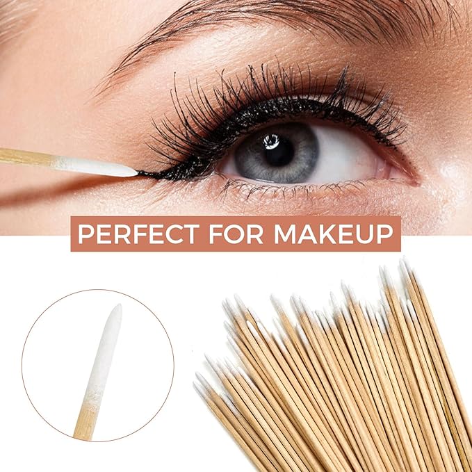 1500PCS Pointed Cotton Swabs with Storage Case - 4 inch Microblading Precision Tip Cotton Swabs with Wooden Sticks - Micro Tips for Makeup Eyelash Extensions Nail Art Supplies