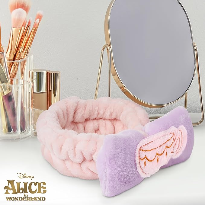Disney Spa Headband, Soft, Plush, Adjustable, and Fun Hair Accessory for Skincare and Makeup Routines, Alice - Pink by Belle Maison