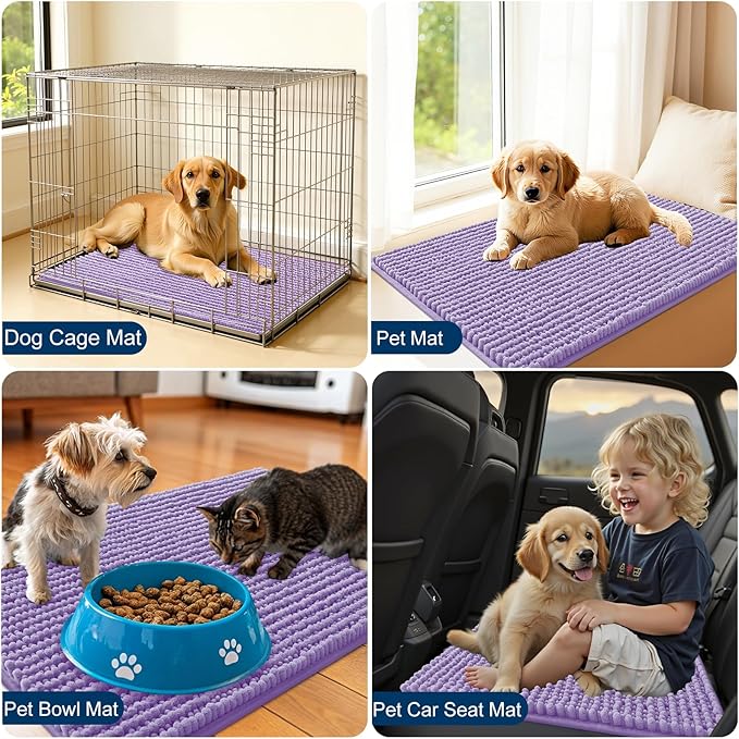 OLANLY Dog Door Mat for Muddy Paws 59x20, Ultra Absorbent Chenille Mud Doormat, Non-Slip Washable and Dirt Trapping Doormat for Indoor Entryway, Quick-Dry Indoor Pet Bed Mats for Dogs, Lavender