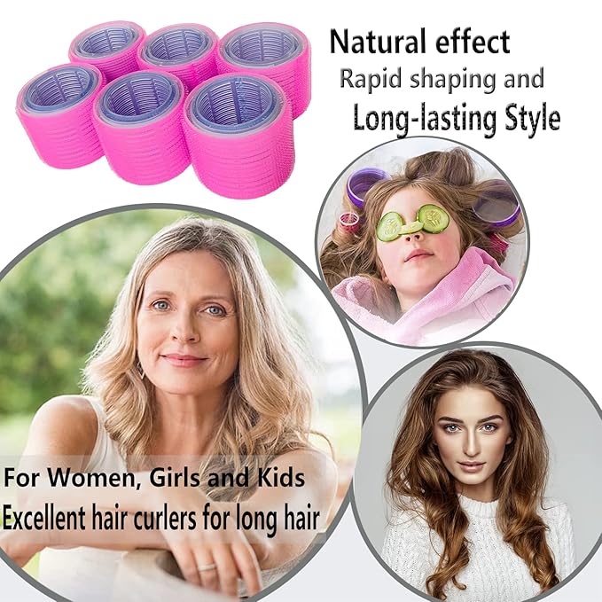 3'' Extra Large Hair Rollers Set for Long Hair, Jumbo Self-Grip VelcroRollers for Salon-Volume & Big Curls, 31 PCS with 3 Sizes (3"/2.5"/2"), Includes Clips & Comb, Travel Pack